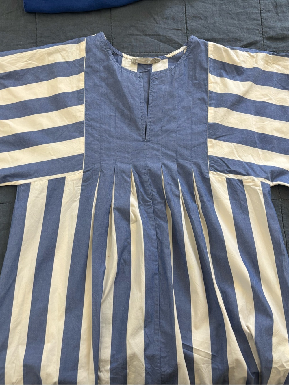 Blue and White Vertical Stripe Midi Dress - Picture 3 of 3